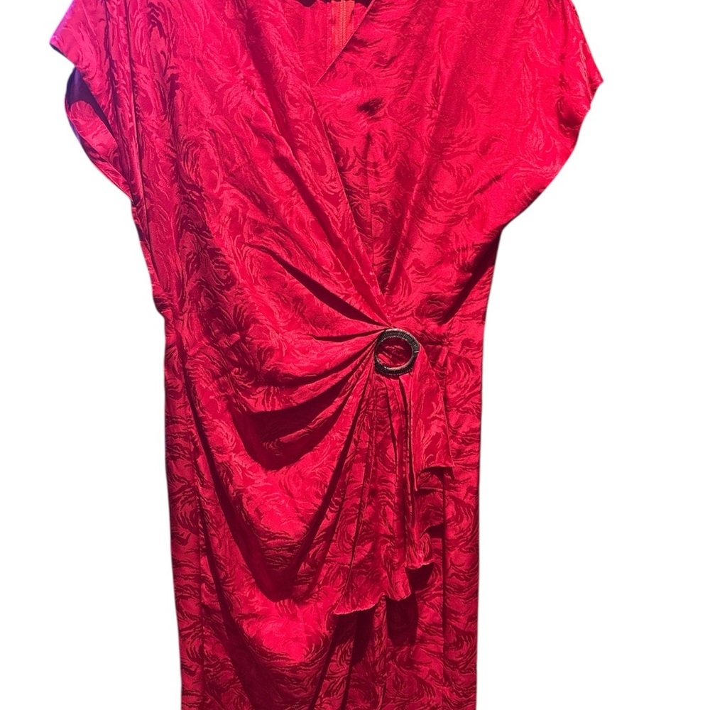 Chic Asymmetrical Red Dress with Ring Detail